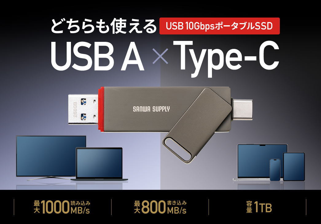 USB AAType-CǂgAUSB 10Gbps|[^uSSDBő1000MBs̓ǂݍ݂ƁAő800MB/s݂̏łAe1TBB